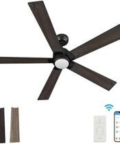 SMAAIR Smart Ceiling Fan with Light, 60inch Indoor and Outdoor ceiling fan with Remote, Compatible with Alexa/Google Assistant/Siri Shortcut, App control with Timer and Schedule(Walnut/Light Wood)…