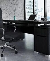 Zuri Furniture 79" Modern Ford Executive Desk with Filing Cabinets - Black Oak
