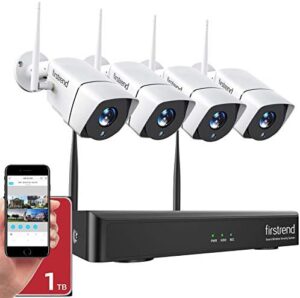 Security Camera System Wireless,Firstrend 1080P 8CH Wireless Home Security Systems with 4pcs 2MP Full HD Cameras 1TB HDD Night Vision Motion Detection Free App for Indoor Outdoor Video Surveillance